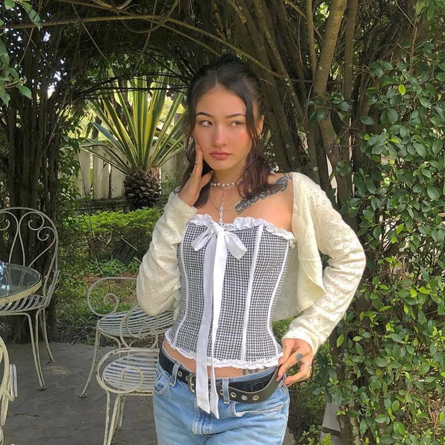 Женский клетчатый жилет macheda винтажный облегающий короткий Топ без бретелек и с