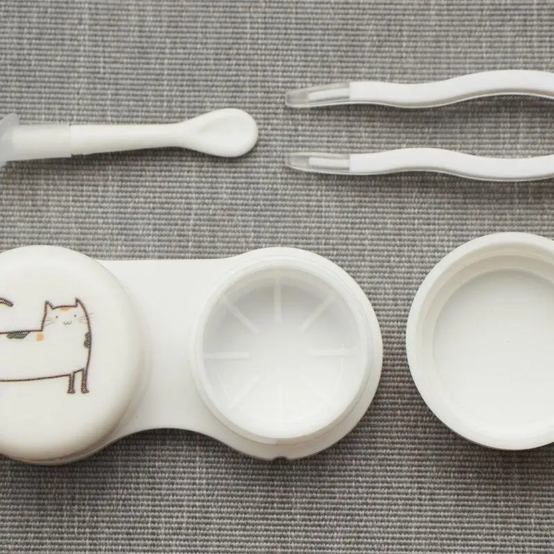 

Women Mini Color Lens Eyes Tweezers Suction Stick Set Travel Kit For Women Girl Gift Cartoon Cat Pattern Contact Lens Cases