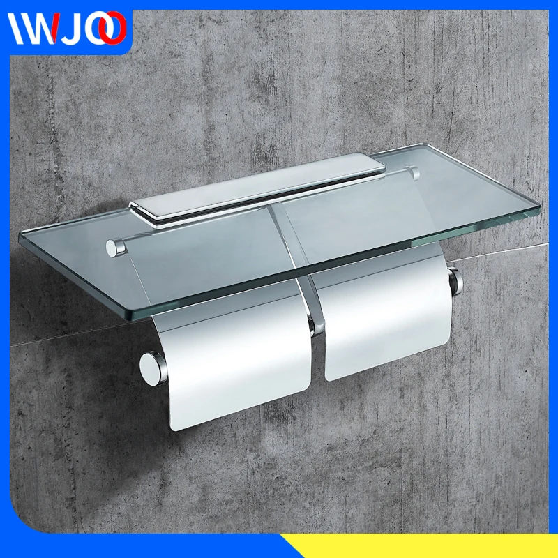 

Держатель для туалетной бумаги из нержавеющей стали со стеклянной полкой, настенный держатель для бумажных полотенец для кухни, ванной, дер...