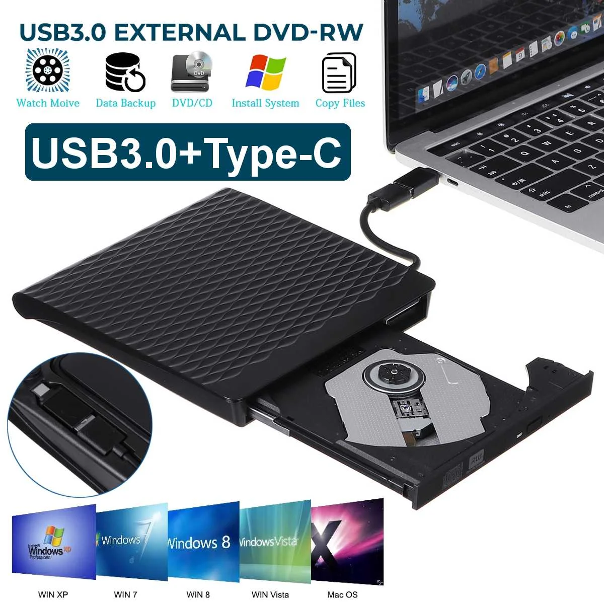 

CD-плеер USB3.0 универсальный внешний резервный аккумулятор от оптический привод компакт-дисков DVD чтения и записи горения для настольных сиам...