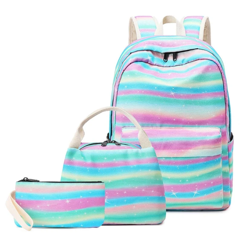 L5YA, 3 шт., школьный рюкзак для ноутбука, детский рюкзак для книг с сумкой для обеда, чехол-карандаш, Радужный