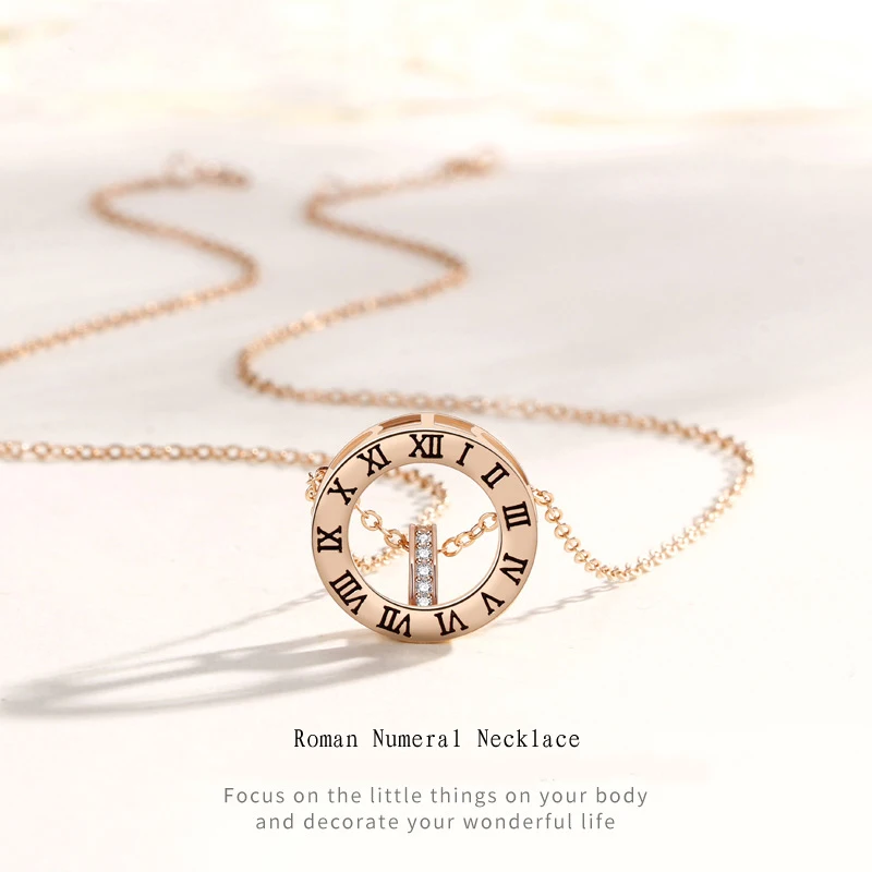 Elegant Crystal Choker Trendy Round Hollow Out Roman Numerals Necklace Rose Gold Silver Color Pendant For Women Jewelry | Украшения и