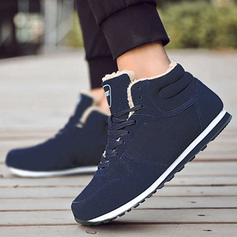 Winter Men's Casual Shoes Plus Size 46 47 Fashion Snow Boots Ankle Men Black Blue Walking Footwear Man Flat Plush Sneakers |