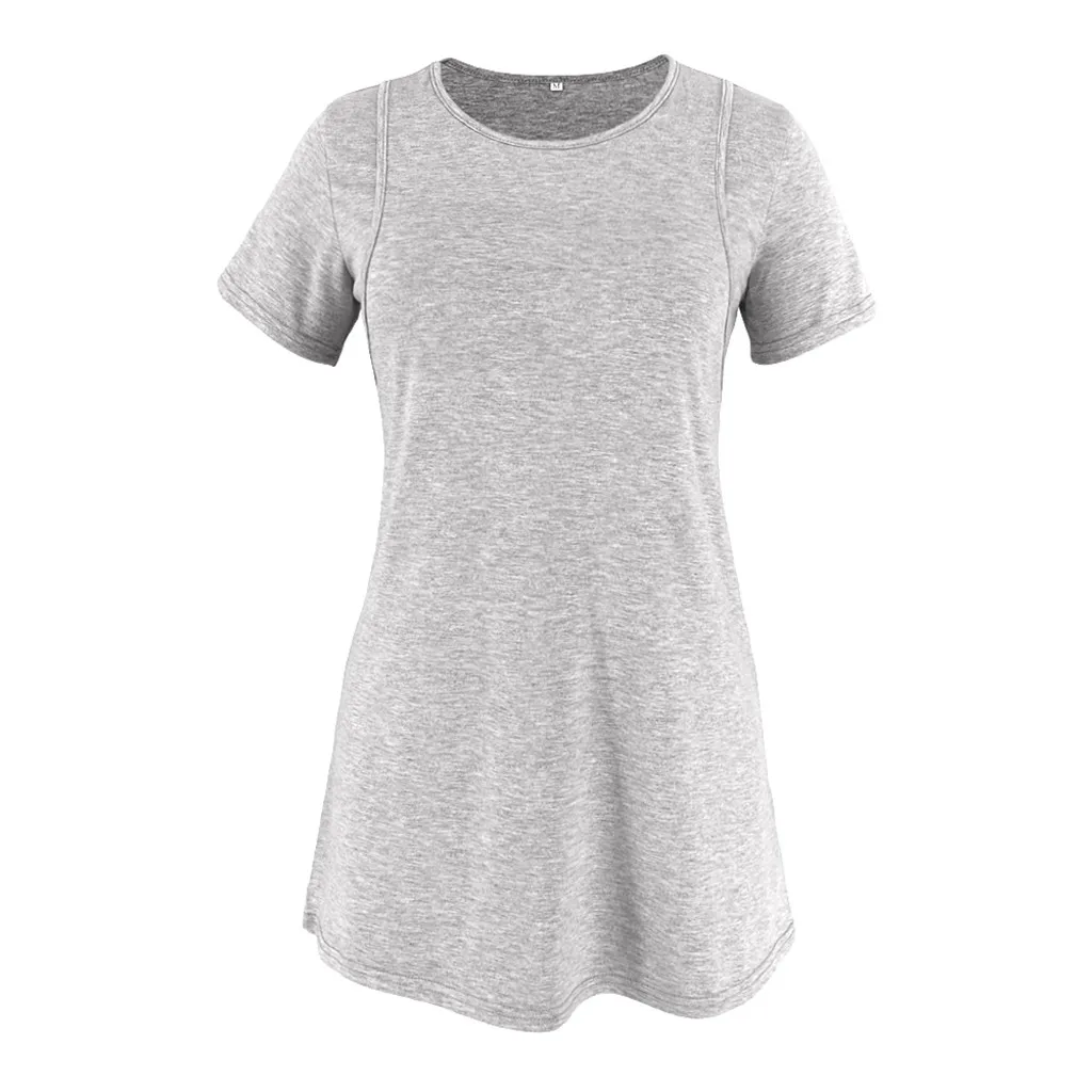 

Gray Maternity Clothes Women Pregnant Nusring Maternity O-neck Short Sleeve Printed Stripe Blouse Tops Nursing Top grossesse