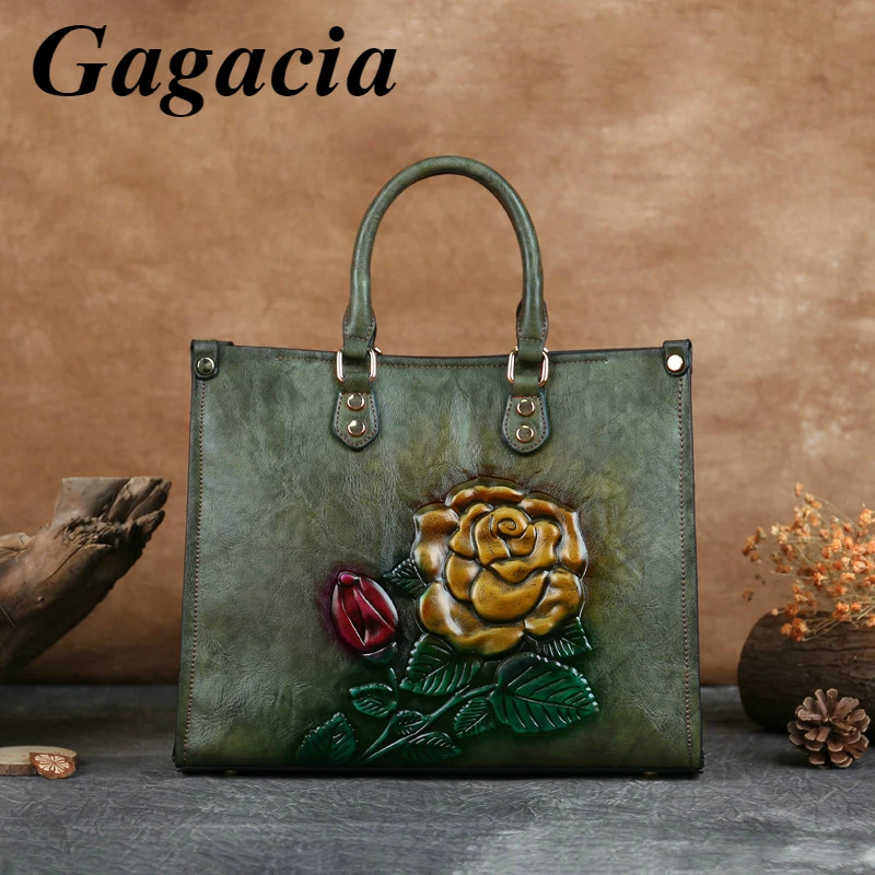 

Gagacia Women Vintage Shoulder Bag Embossed Handmade PU Leather Top-handle Bag Ladies Women Luxury Large Capacity Crossbody Bags