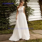 Женское кружевное свадебное платье It's yiiya, белое шифоновое платье-трапеция без рукавов со шлейфом и открытой спиной на лето