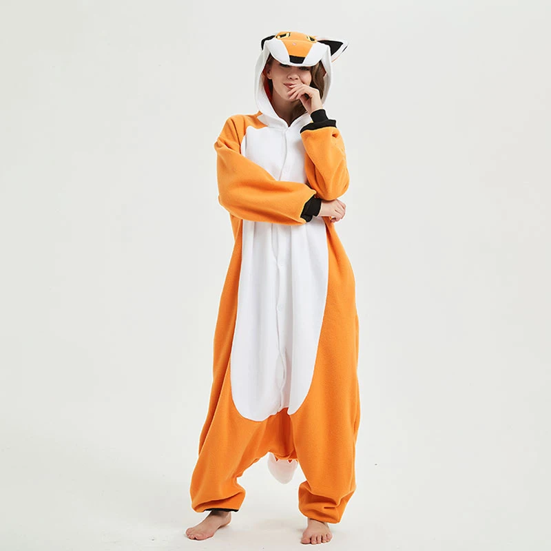 fox Кингуруми Акула Onesie для женщин мужчин взрослых животных кигуруми мультфильм подростков пижамы забавные праздничные вечерние костюмы на молнии Пуговицы комбинезоны - Цвет: fox