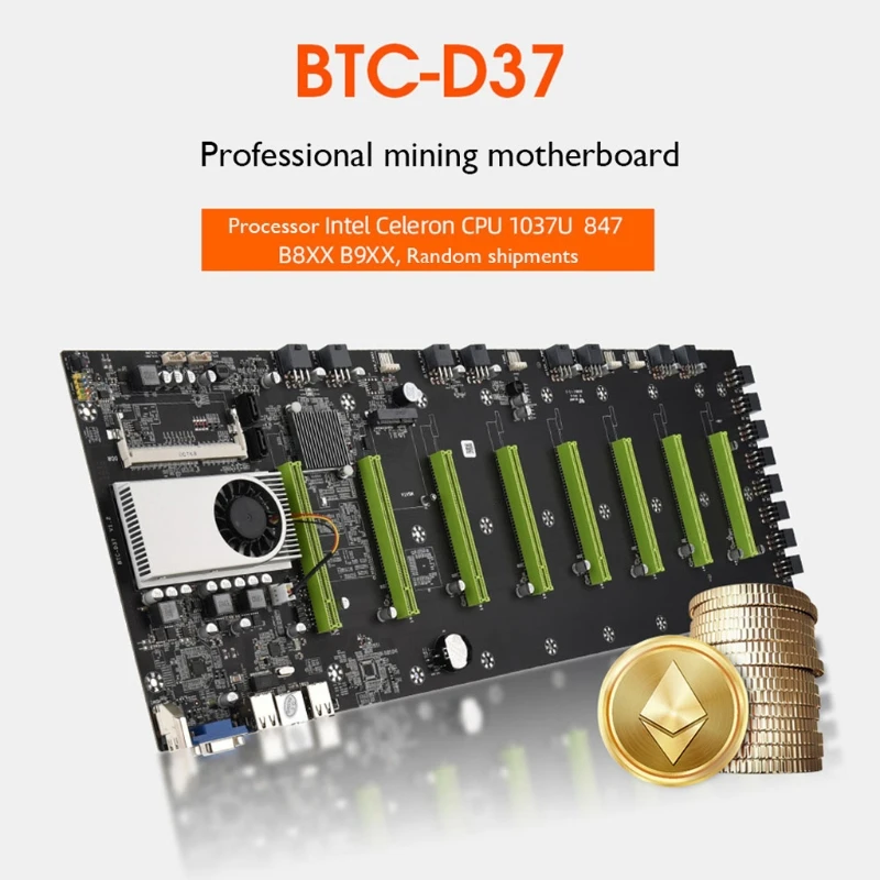 

BTC-D37 Professional Mining Motherboard Set 8 PCI-E 16X Slots 4G DDR3 Sodimm Memory 128G mSATA SSD with 8pin Cable