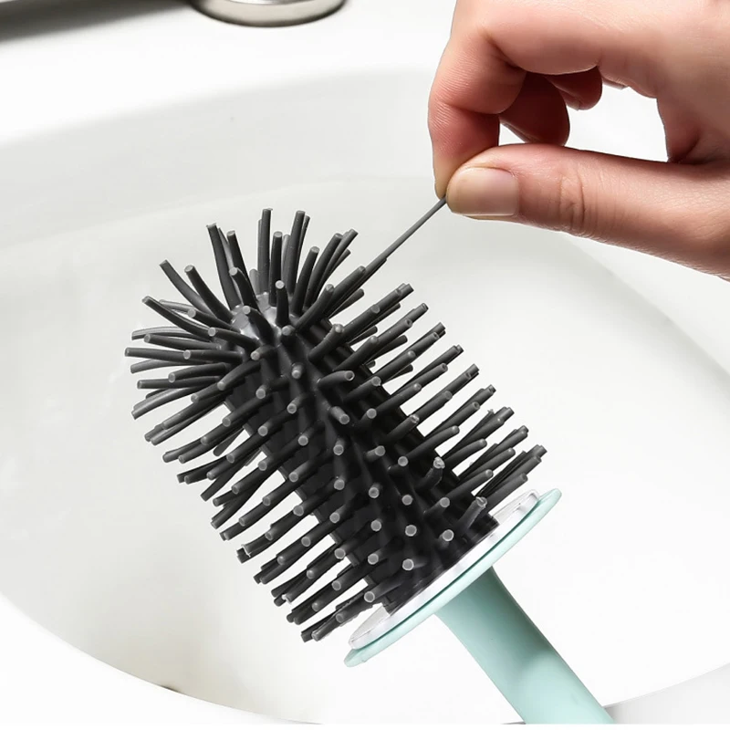 

Silicone Head Plastic Head Toilet Brush Quick Draining Clean Tool Cleaning Brush Bathroom Accessories