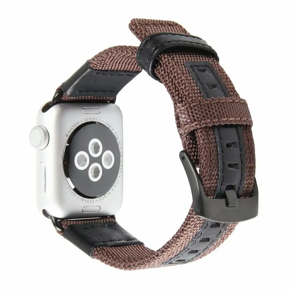 

Nylon Woven Genuine Leather Sport Strap for Apple Watch band 4 44/40mm breathable Bracelet Band for iWatch series 3 2 1 42/38mm