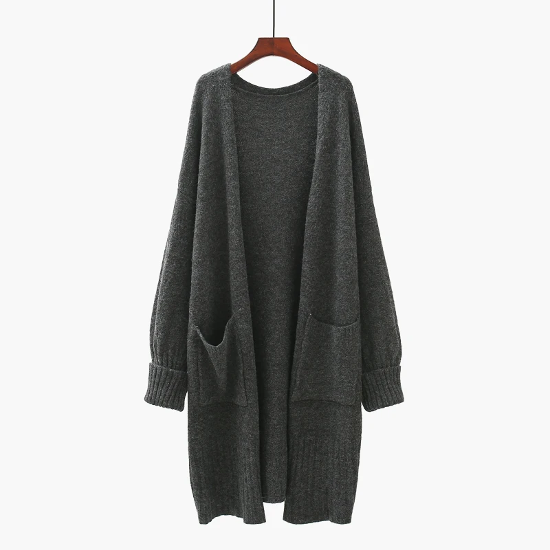

Long Knitted Women Sweater And Cardigan Loose Solid Pocket Winter New Thicken Warm Female Outwear Coats Jackets Tops