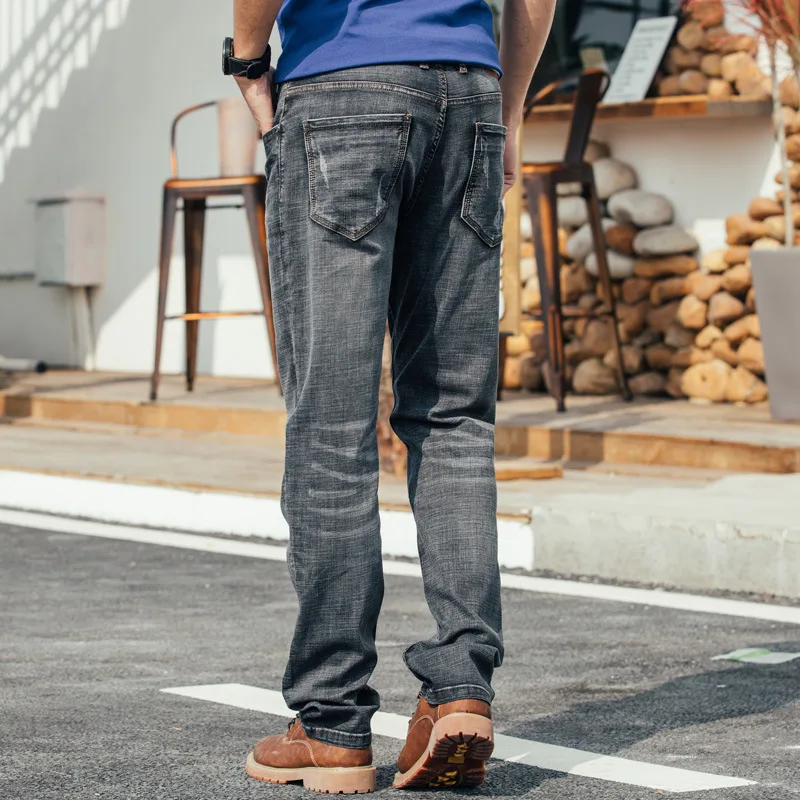 Spring and Autumn Men Straight Breathable Large Size Baggy Jeans Gray Leisure elastic Denim Pants Male Hiphop Skateboarder Jeans