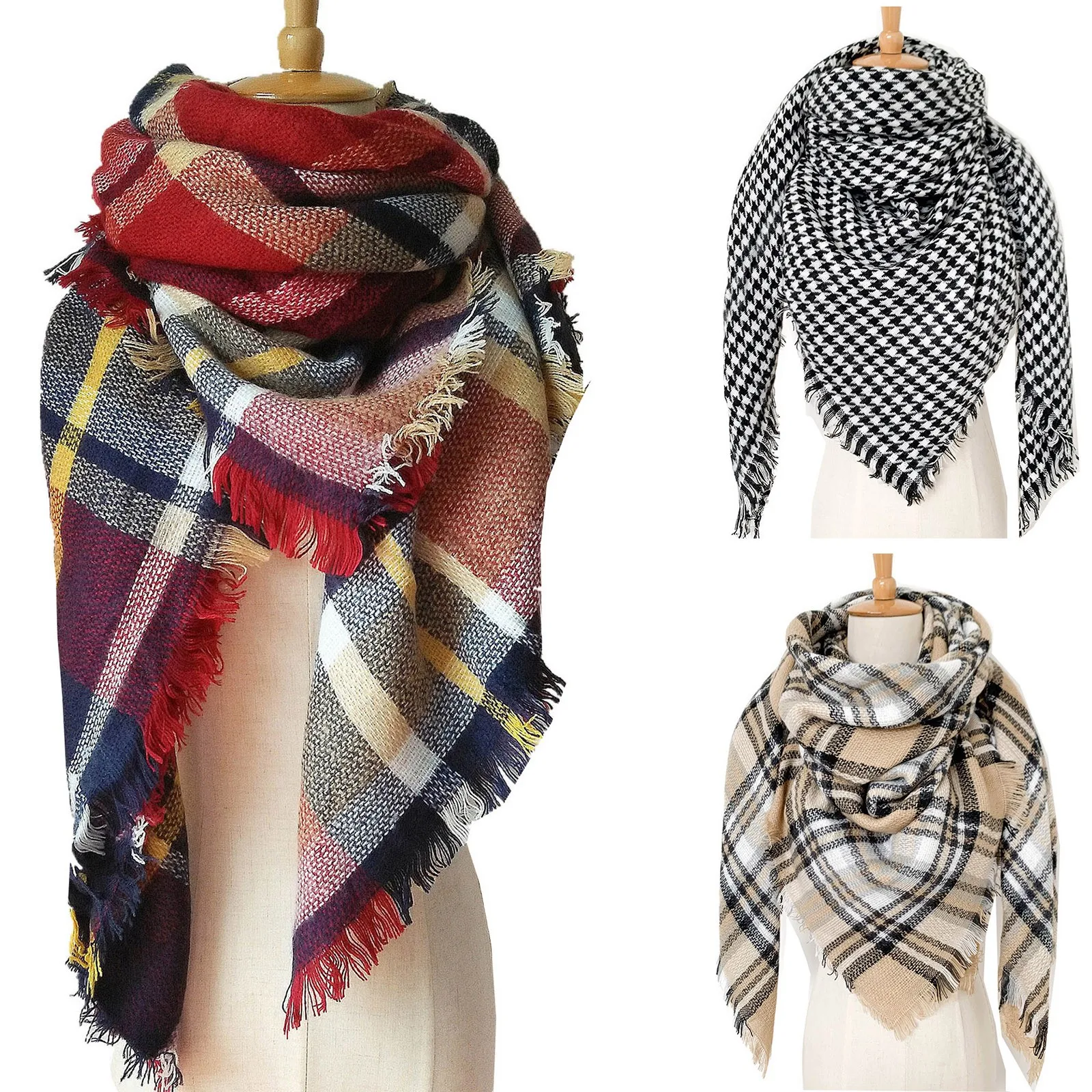 

The New Imitation Cashmere Retro British Tassel Plaid Scarf Women Autumn & Winter Thickening Warm Bib Fashion Shawl Dual-use 202