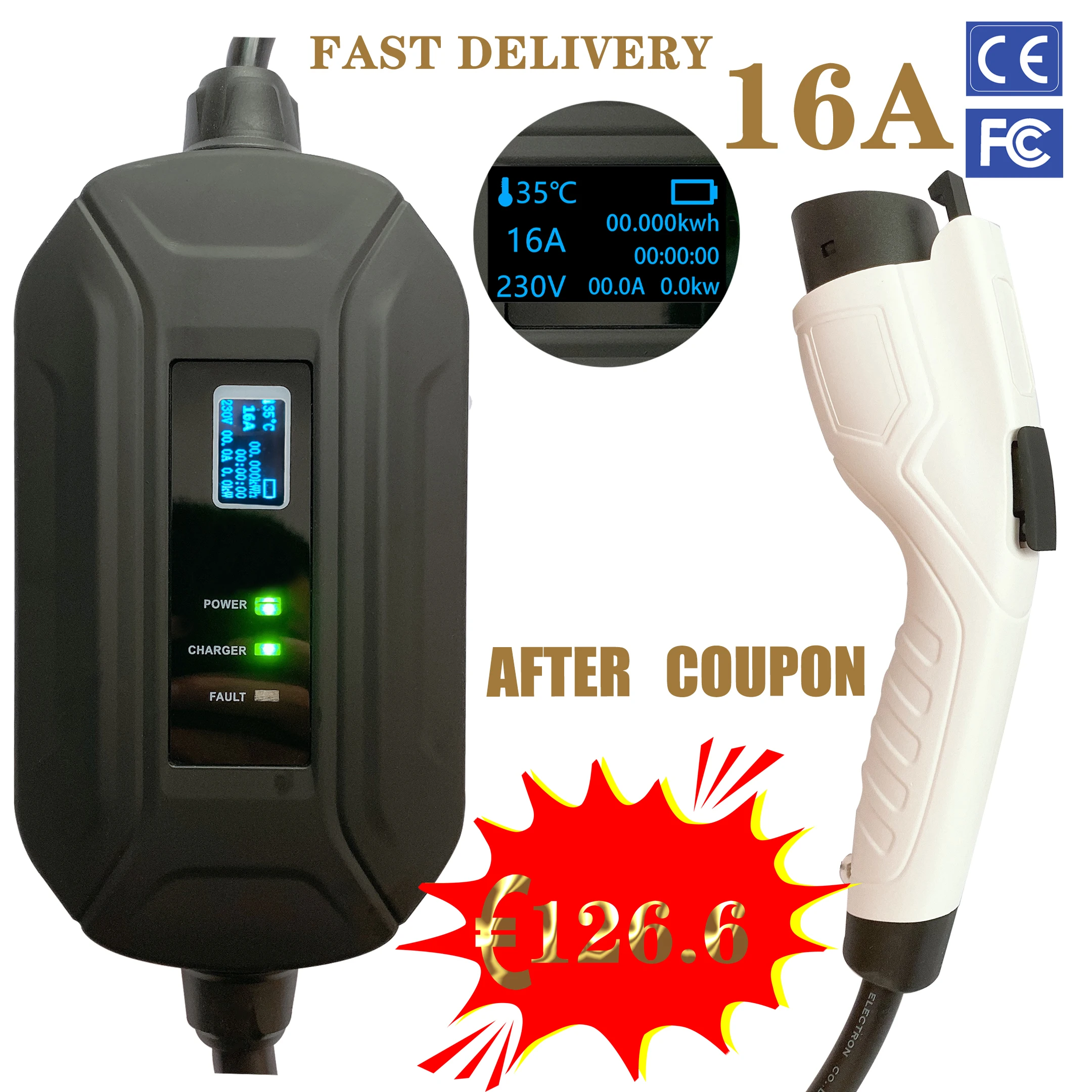 

EV charger type 1 16A EU plug 5m long J1772 electric vehicle charging station