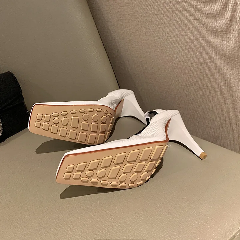 

20 spring and summer show water witch elastic high heeled shoes soft leather square style women's single shoes