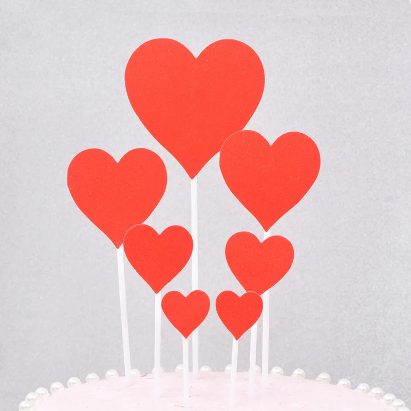 7 шт./компл. Топпер для торта в форме сердца из красного золота с зубочисткой