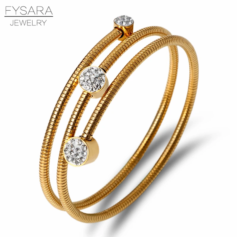 Gold color round FYSARA, тройной провод, браслеты и браслеты для женщин, нержавеющая сталь, золото, черное сердце, круглый кристалл, амулет, ручной браслет - Окраска металла: Gold color round