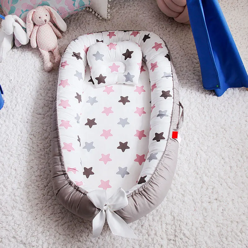 

88*53cm Portable Baby Nest Bed With Pillow Foldable Crib Travel Bed Infant Toddler Cotton Cradle for Newborn Bassinet Bumper Pad