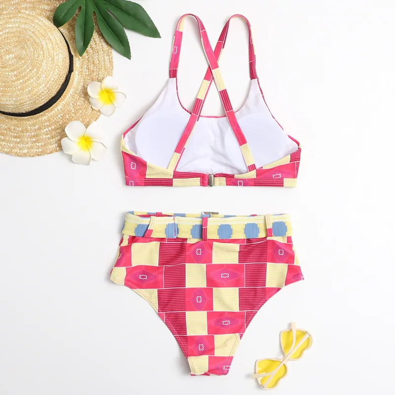 

Women's Bikini 2021 New High Waist Sexy Swimwear Set Large Size Print Halter Split Swimsuit Women Fashion Swimming Bathing Suit