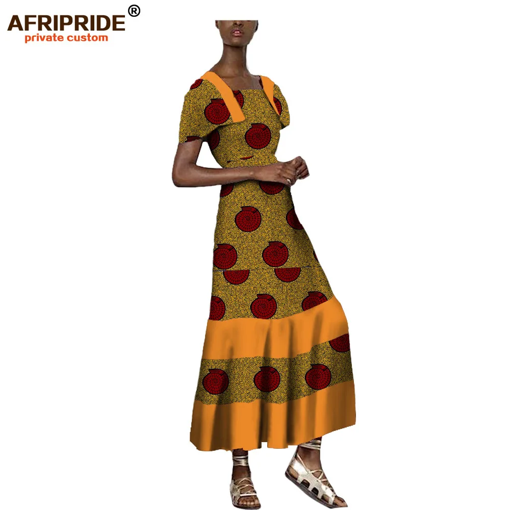 

2018 african style autumn long dress for women AFRIPRIDE short cloak sleeve mid-calf slim A-Line casual cotton dress A7225112