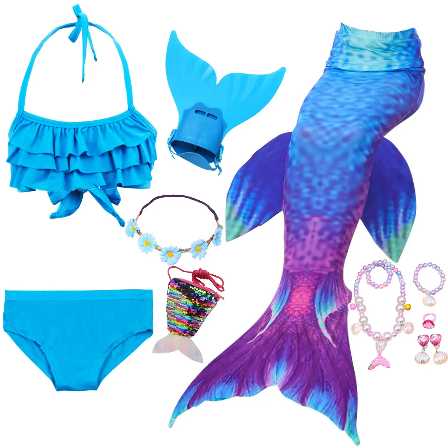 

Beautiful Kids Swimmable Mermaid Tail With Monofin Flipper Girl Mermaid Costume Cosplay Children Swimsuit Beach Bikini
