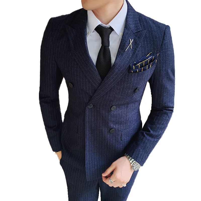 (Пиджак + жилет штаны) размеры: брендового бутика высокое качество мода полосатый