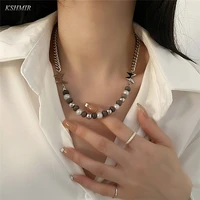 sweet cool cute black and white checkerboard heart tassel necklace clavicle chain womens retro crystal casual sweater chain