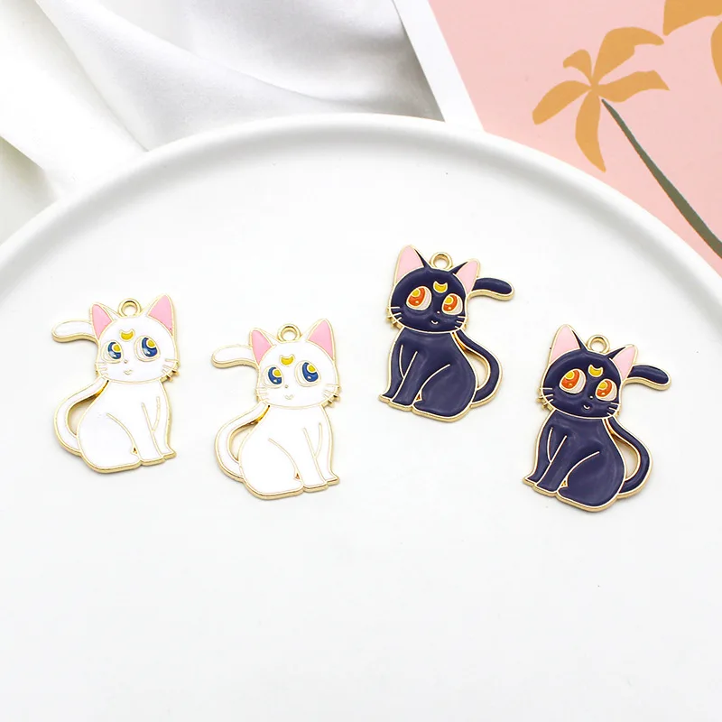 

10pcs 21*30mm Cartoon Enamel Cat Charms for Jewelry Making DIY Necklaces Earrings Accessories Alloy Animal Charm Pendants Supply