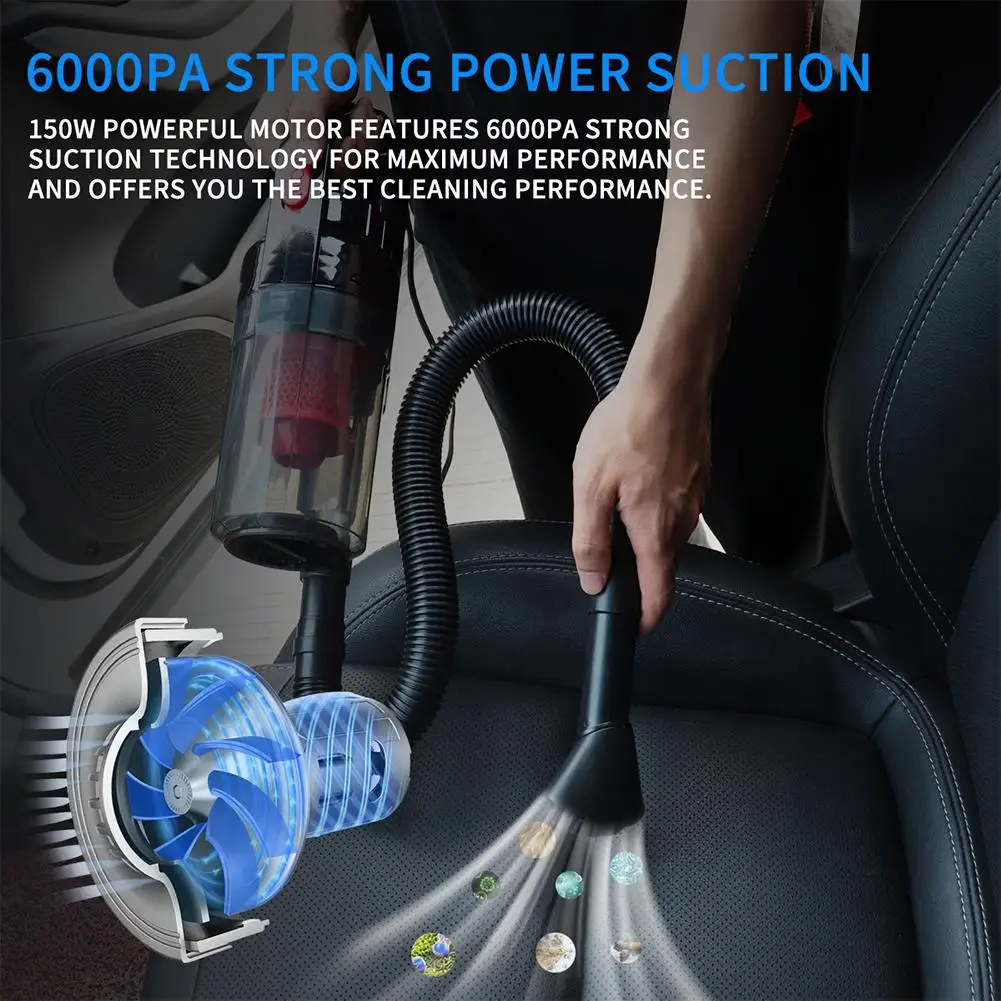 Adeeing 6000PA мощный автомобильный пылесос 12 В 150 Вт автомобильный портативный пылесос для салона автомобиля