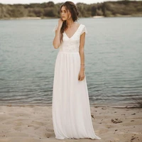 sexy v neck lace short sleeves a line wedding dresses long bridal gowns custom made formal beach boho vestidos de marriage
