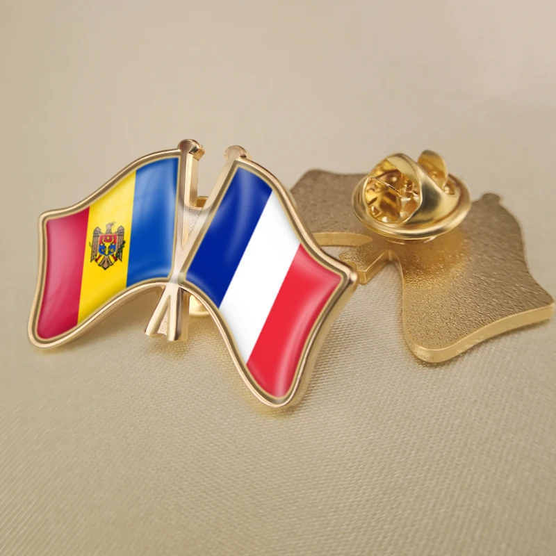 

Moldova and France Crossed Double Friendship Flags Lapel Pins Brooch Badges