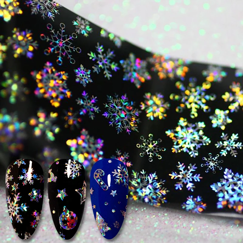 1 рулон Фольга для ногтей Рождественский дизайн временные 3D снежинки лазерный