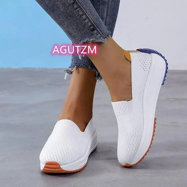 

2021 Luxury Explosive Style Flying Woven Breathable Casual Sports Platform Women's Shoes 35-42 Large Size Single Shoes