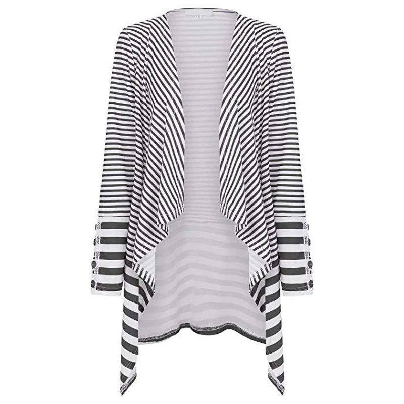 Женское повседневное пальто кардиган в полоску с длинным рукавом для осени и