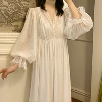 victorian white cotton night dress women autumn romantic vintage long nightgowns fairy peignoir princess sleepwear gown nightie