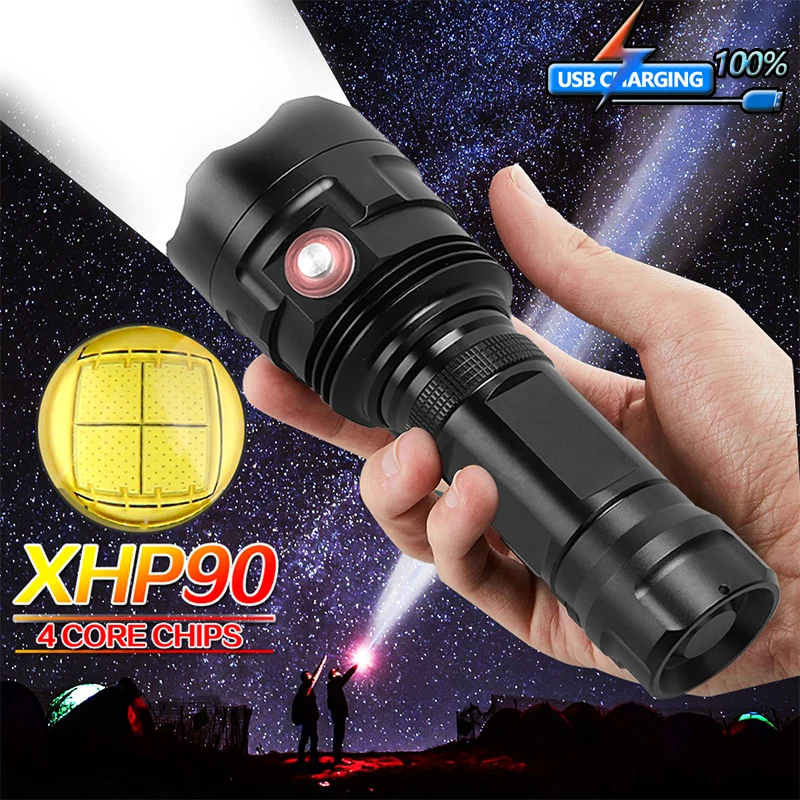 Светодиодный фонарь brighst XHP90 с зарядкой от USB мощный водонепроницаемый охотничий