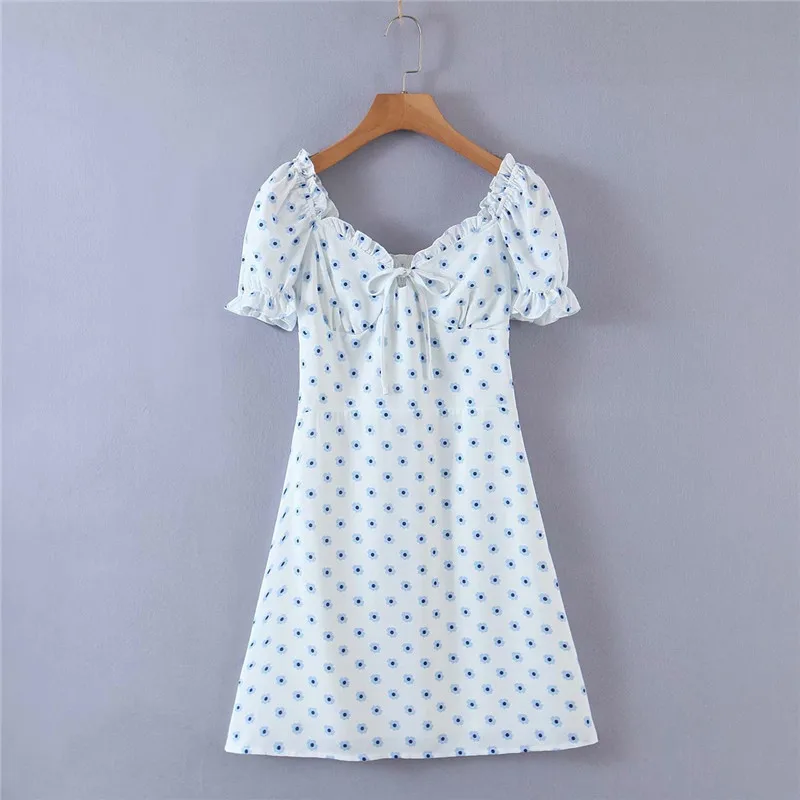 

2021 Women's New Spring Summer Wooden Ears Floral Short Dress Ladies Casual Short Sleeve Temperament Simple Printed Dresses