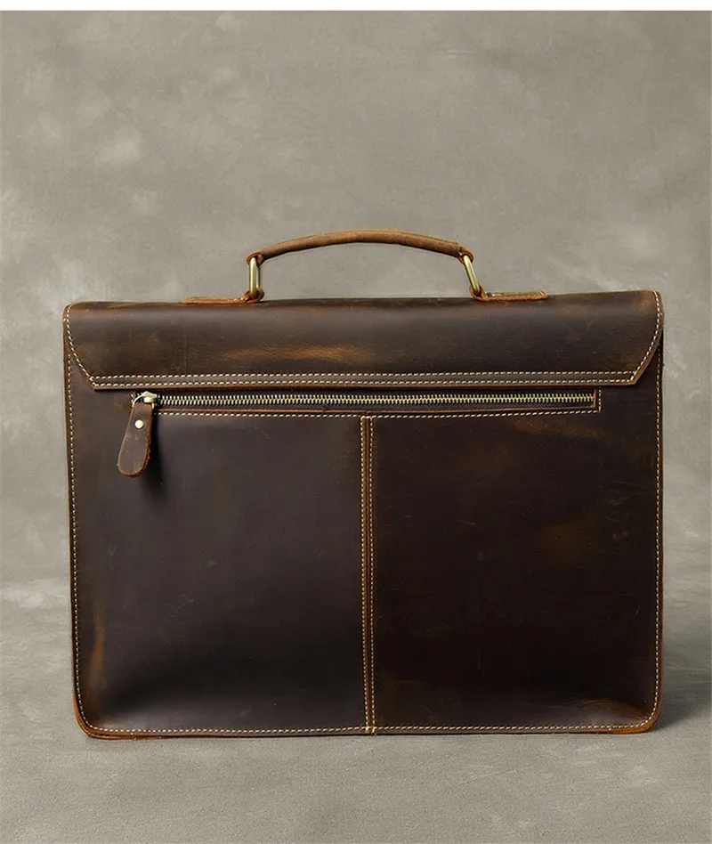 High quality natural crazy horse cowhide men briefcase brown handbag retro genuine leather lawyer laptop shoulder messenger bag