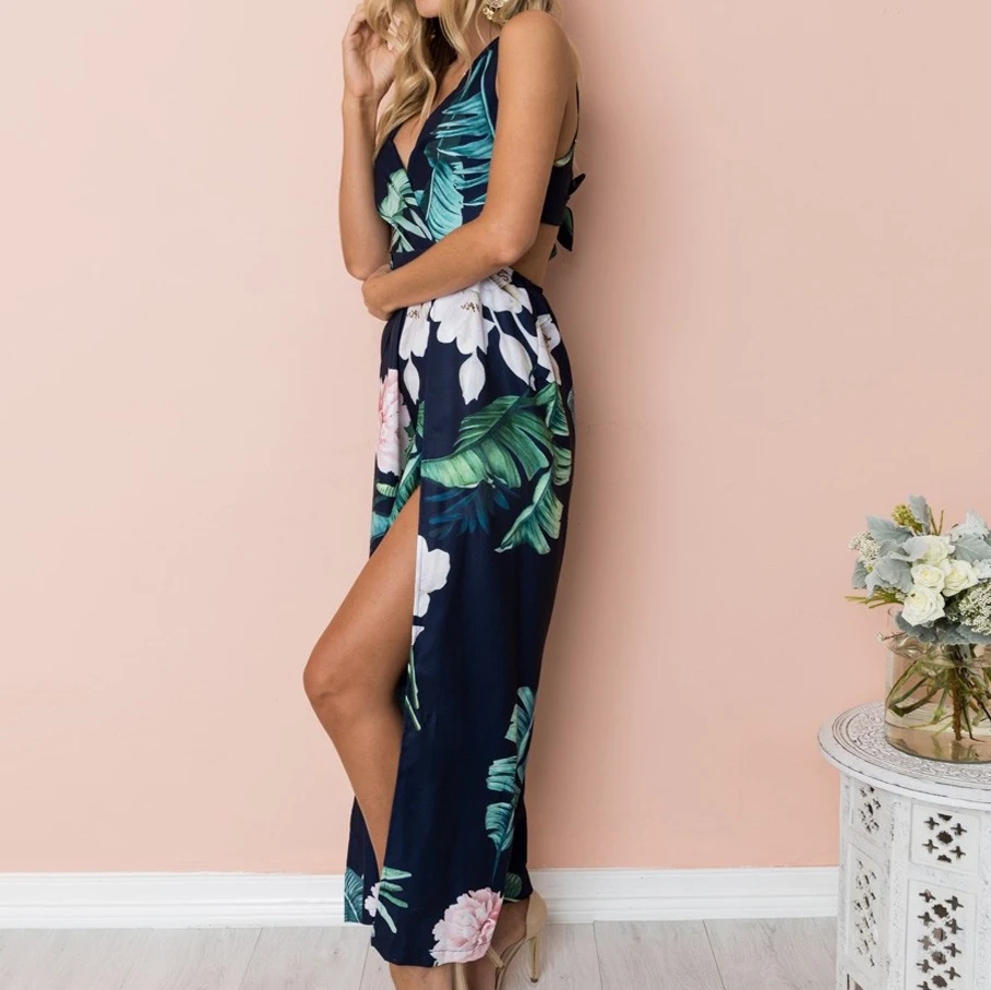 2019 летний женский комбинезон без рукавов с цветочным принтом v-образным вырезом