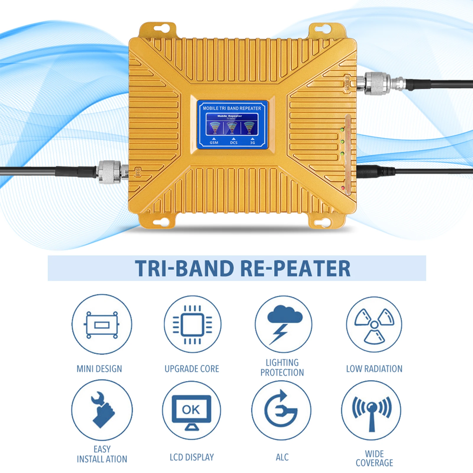 

Amplifier 900/1800/2100 GSM DCS WCDMA 2G/3G/4G LTE Universal Signal Boosters Intelligent Repeaters Kit Cellphone Signal Boosters