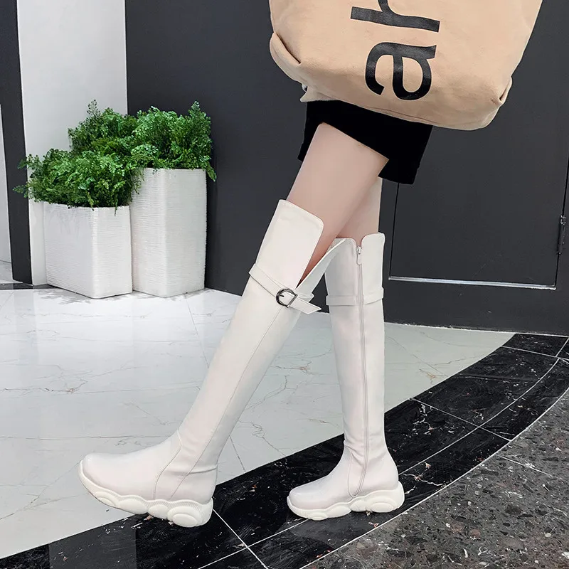 

Fanyuan Newest Flats Platform Women Over The Knee High Boots Synthetic Leather Flock Long Riding Boots Night Club Shoes Woman