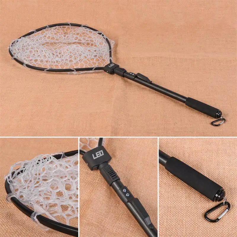

Black Aluminum Alloy Quick Folding Manual Net Rubber Net Flying Fishing Retractable Fishing Net Fishing Accessories .