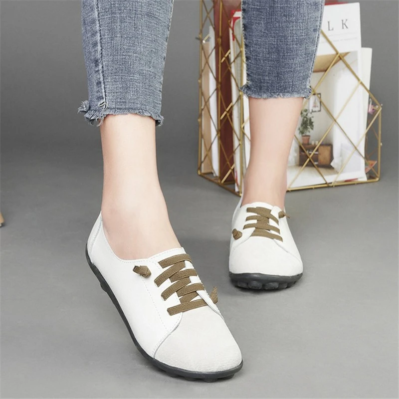 

JIANBUDAN Solid Flat shoes 2020 summer comfortable soft bottom Maternity shoes Breathable casual leather shoes Women's Big size