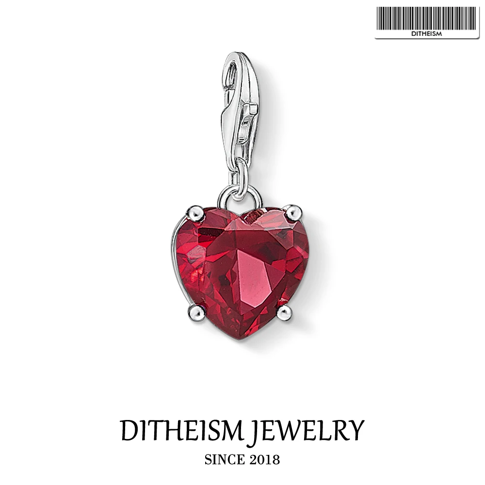 

Heart with Hot Red Crystal Charms Pendant 2019 Fashion Jewelry 925 Sterling Silver Romantic Gift For Women Fit Bracelet Necklace
