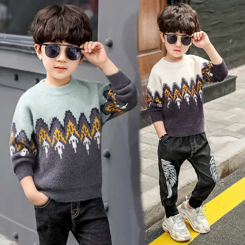 Новинка 2019 года свитера для мальчиков с круглым вырезом детский пуловер в