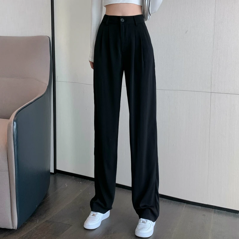 

Design Pleated Wide-Leg Pants Women's High Waist 2020 Autumn New Korean Style Draping Black Casual Pants Loose Trousers