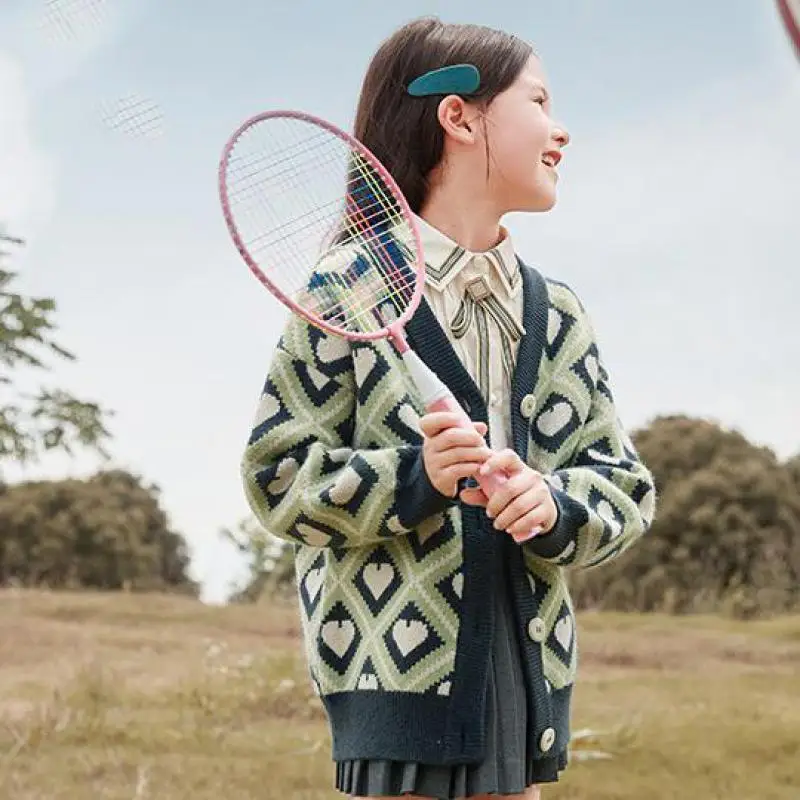 

Fashion Plaid Knitted Sweaters For Baby Girls Cardigan Single Breasted Coats 3-14y Kids Girl Outwear Autumn Autumn Knitwear Tops