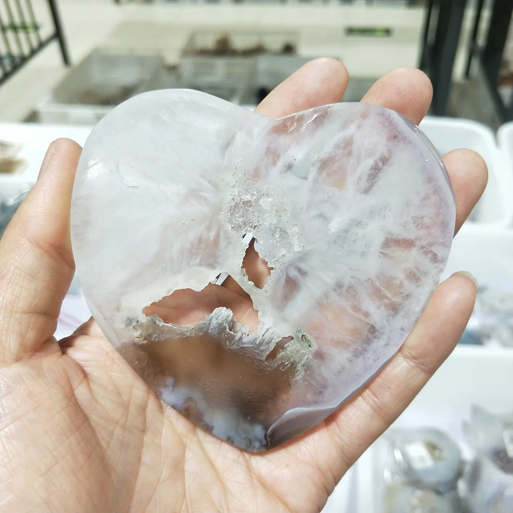 

Natural Stones Crystals Cluster Heart Agate Heart Home Decor Palm Stone