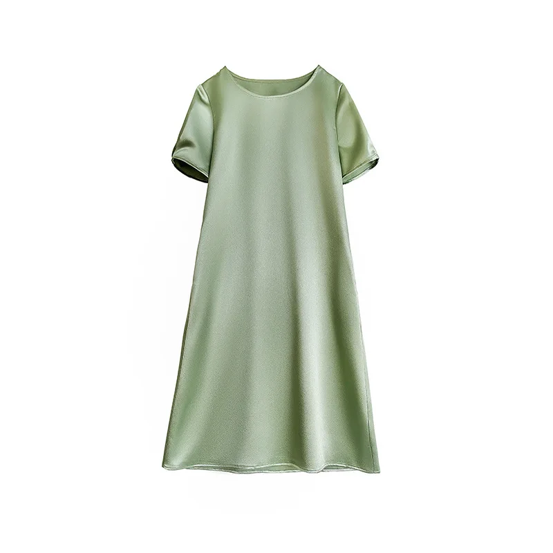 

Chohill-iFashion Store Summer Silk Satin Dress Women Dress Solid Color Dress Short Sleeve Plus Size Dress Black White Dress