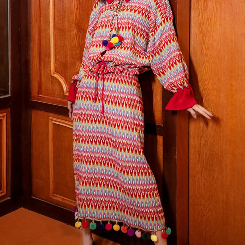 Ретро национальная трикотажная Женская Повседневная Длинная юбка